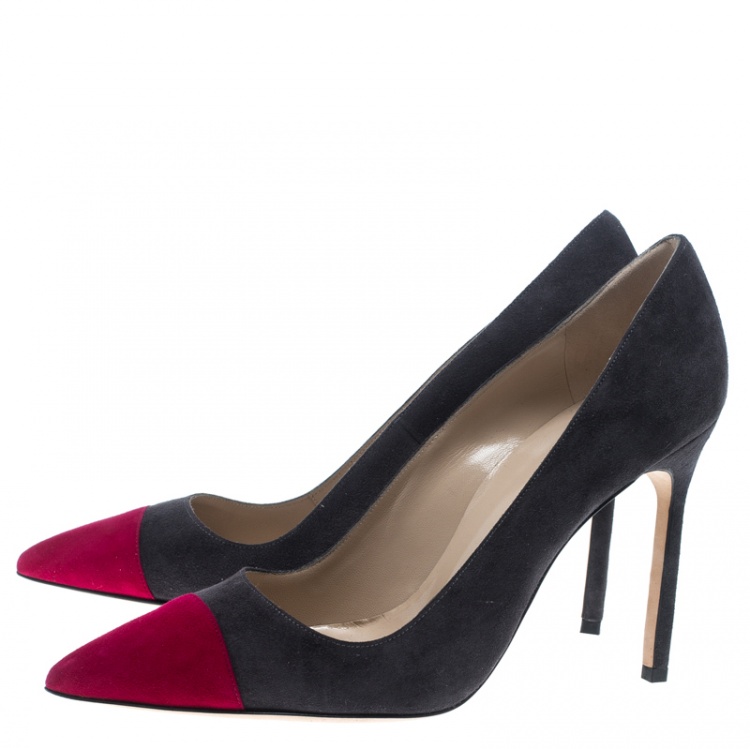 Pre Owned Manolo Blahnik Two Tone Suede Bipunta Pointed Toe Pumps Size 38