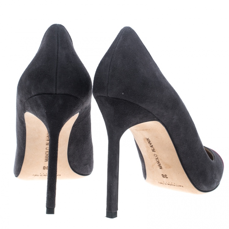 Pre Owned Manolo Blahnik Two Tone Suede Bipunta Pointed Toe Pumps Size 38