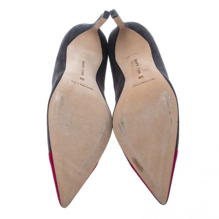 Pre Owned Manolo Blahnik Two Tone Suede Bipunta Pointed Toe Pumps Size 38