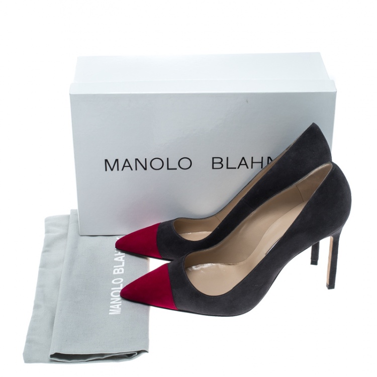 Pre Owned Manolo Blahnik Two Tone Suede Bipunta Pointed Toe Pumps Size 38