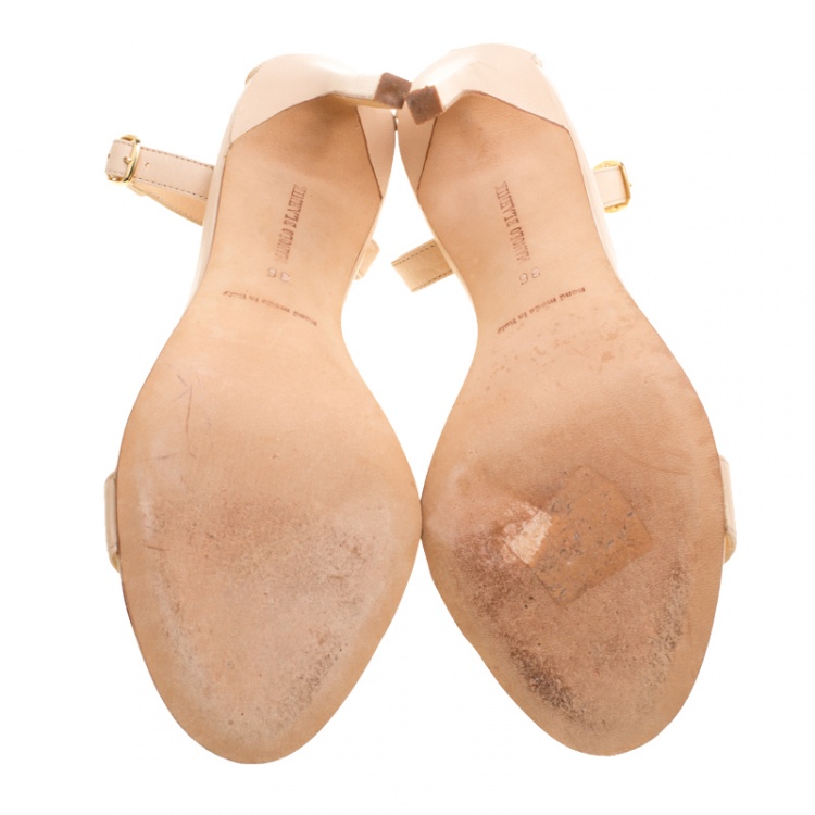 Pre Owned Manolo Blahnik Beige Leather Chaos Ankle Strap Open Toe Sandals Size 36