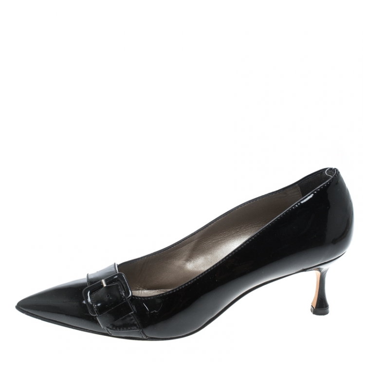 Pre Owned Manolo Blahnik Black Patent Leather Buckle Embellished Pumps Size 39