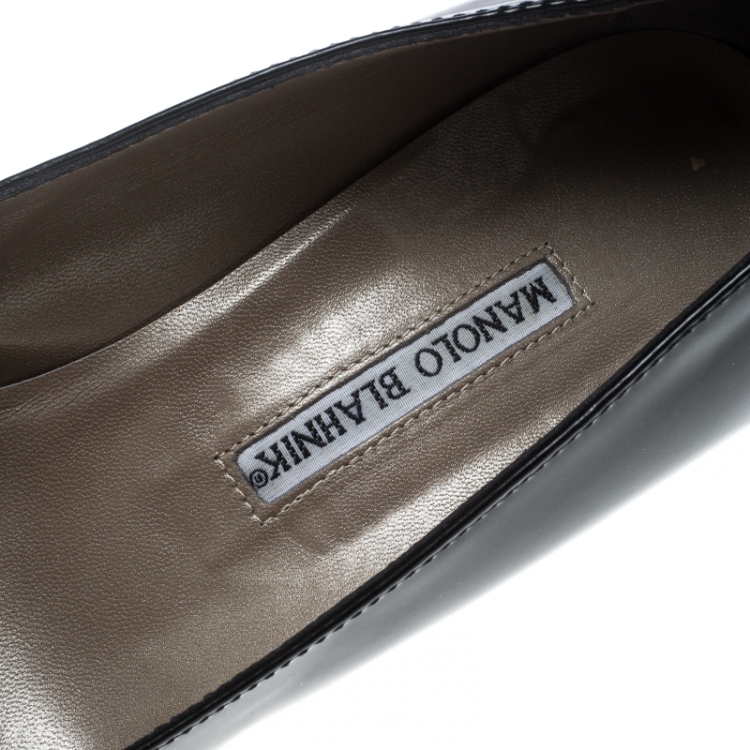 Pre Owned Manolo Blahnik Black Patent Leather Buckle Embellished Pumps Size 39