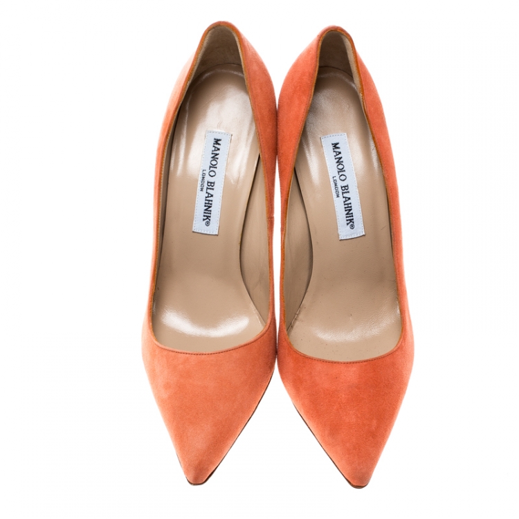 Pre Owned Manolo Blahnik Coral Suede BB Pointed Toe Pumps Size 38