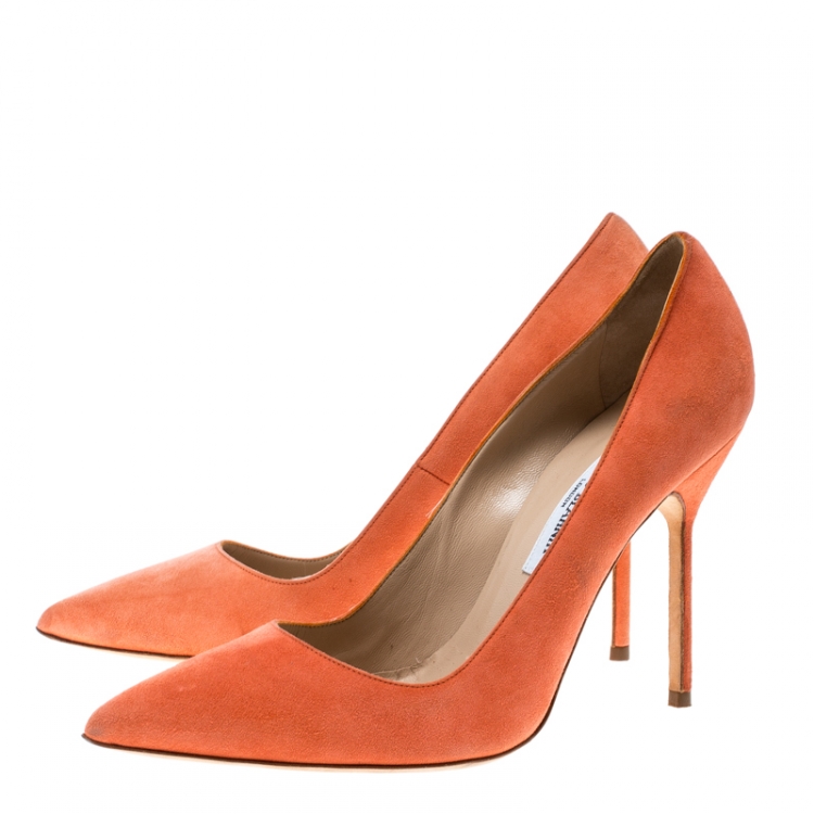 Pre Owned Manolo Blahnik Coral Suede BB Pointed Toe Pumps Size 38