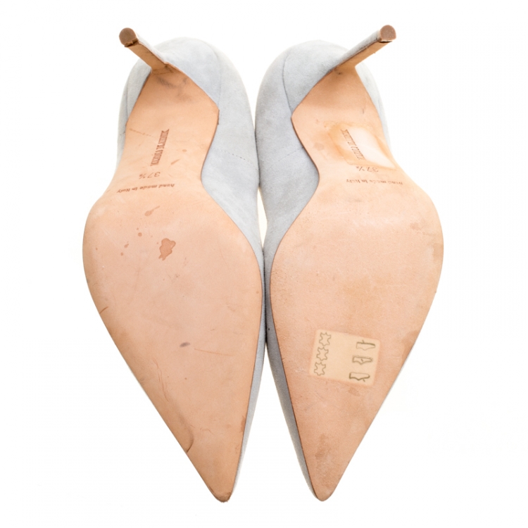 Pre Owned Manolo Blahnik Light Grey Suede BB Pointed Toe Pumps Size 37.5