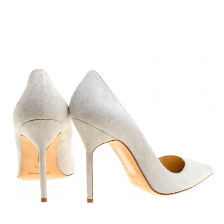 Pre Owned Manolo Blahnik Light Grey Suede BB Pointed Toe Pumps Size 37.5