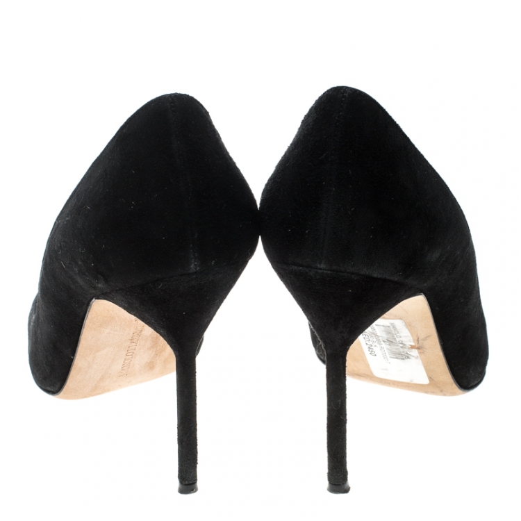 Pre Owned Manolo Blahnik Black Suede BB Pointed Toe Pumps Size 39.5