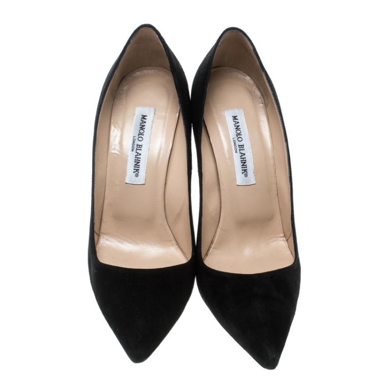 Pre Owned Manolo Blahnik Black Suede BB Pointed Toe Pumps Size 39.5