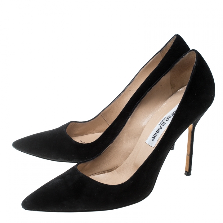 Pre Owned Manolo Blahnik Black Suede BB Pointed Toe Pumps Size 39.5