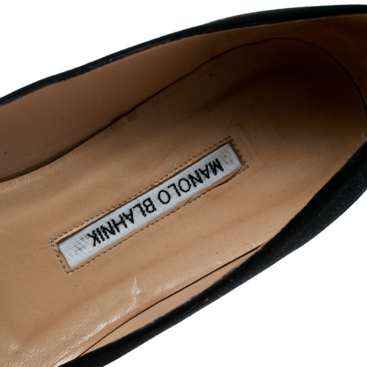 Pre Owned Manolo Blahnik Black Satin Hangisi Ballet Flats Size 40.5