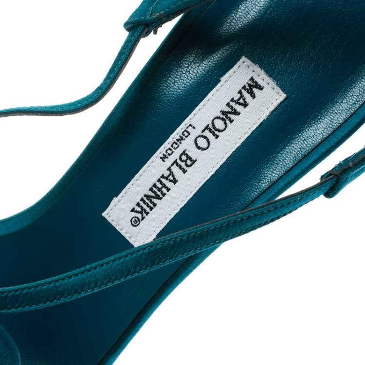 مملوكة مسبقًا Manolo Blahnik Blue Satin Bow Detail Slingback Sandals Size 38