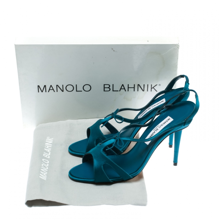 مملوكة مسبقًا Manolo Blahnik Blue Satin Bow Detail Slingback Sandals Size 38