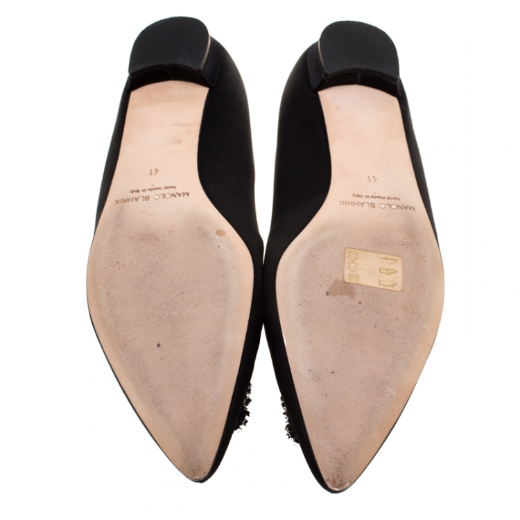 Pre Owned Manolo Blahnik Black Satin Hangisi Ballet Flats Size 41