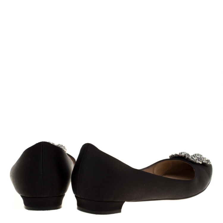 Pre Owned Manolo Blahnik Black Satin Hangisi Ballet Flats Size 41