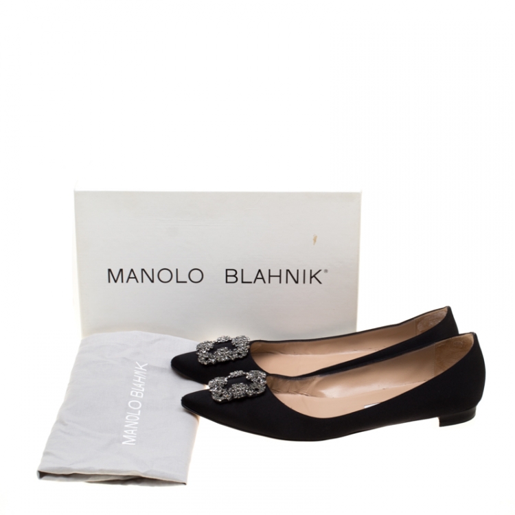Pre Owned Manolo Blahnik Black Satin Hangisi Ballet Flats Size 41