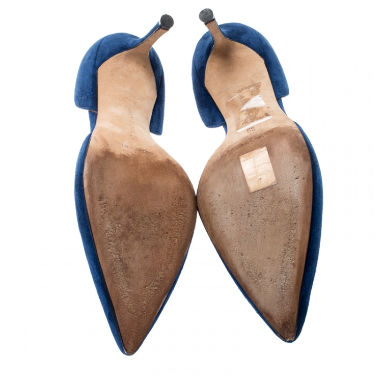 Pre Owned Manolo Blahnik Blue Suede Tayler D'orsay Pointed Toe Pumps Size 39