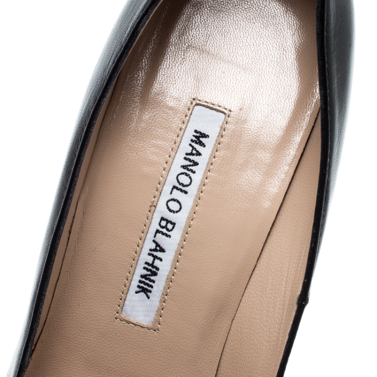 Pre Owned Manolo Blahnik Black Leather BB Pointed Toe Pumps Size 38.5