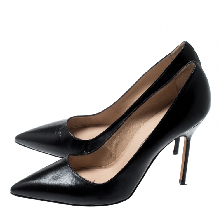 Pre Owned Manolo Blahnik Black Leather BB Pointed Toe Pumps Size 38.5