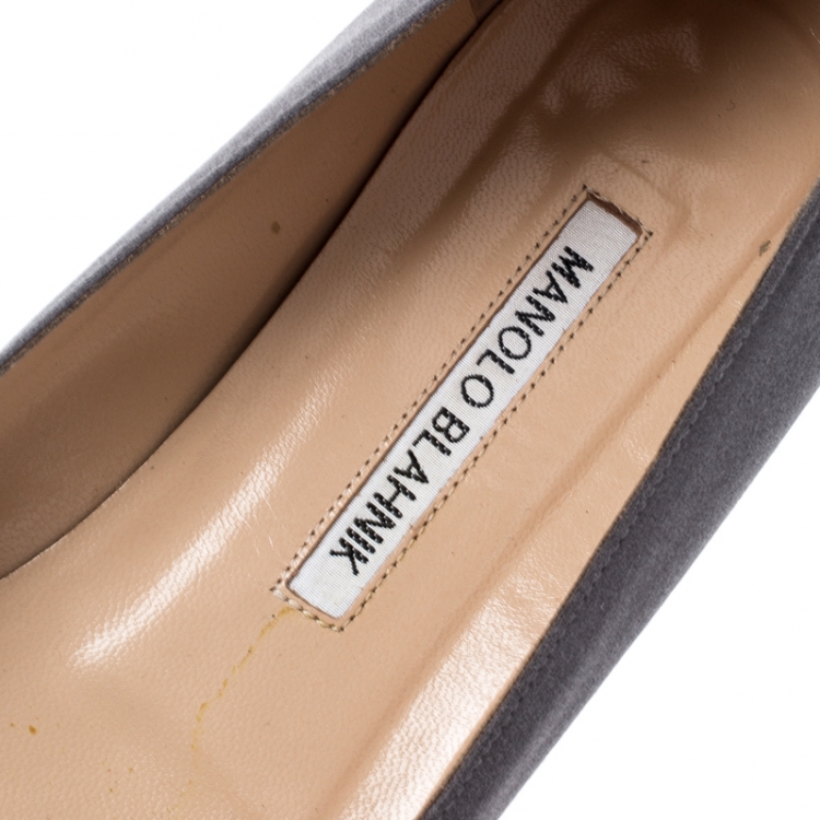 Pre Owned Manolo Blahnik Dark Grey Satin Hangisi Ballet Flats Size 39