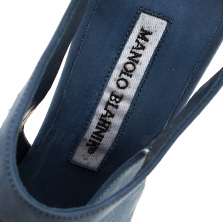Pre Owned Manolo Blahnik Blue Suede Cutout Slingback Sandals Size 39.5