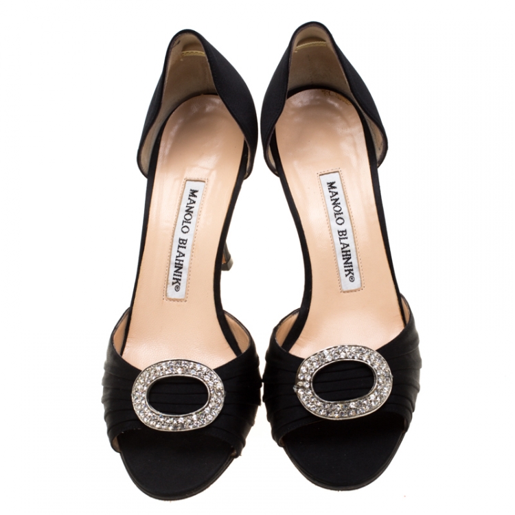 Pre Owned  Manolo Blahnik Black Pleated Satin Sedaraby D'orsay Sandals Size 36