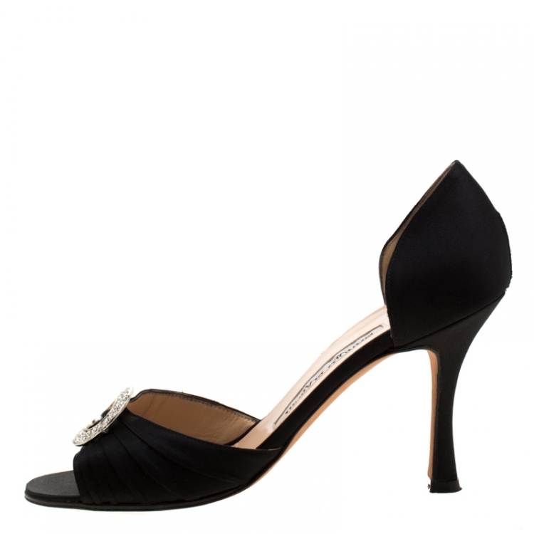 Pre Owned  Manolo Blahnik Black Pleated Satin Sedaraby D'orsay Sandals Size 36