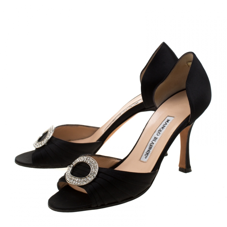 Pre Owned  Manolo Blahnik Black Pleated Satin Sedaraby D'orsay Sandals Size 36