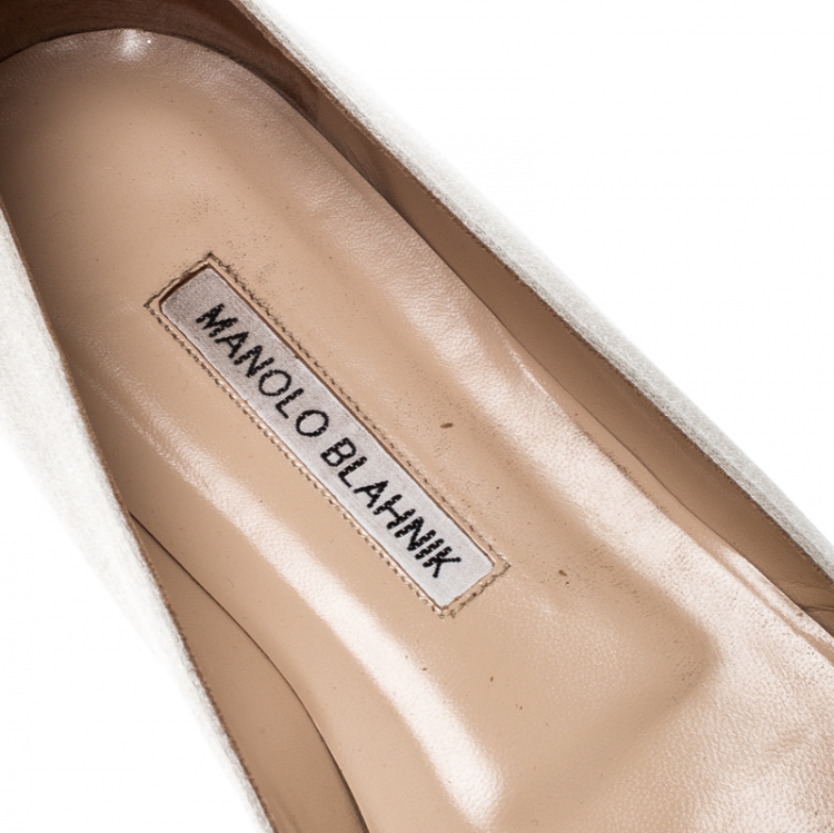 Pre Owned  Manolo Blahnik Grey Satin Hangisi Ballet Flats Size 39