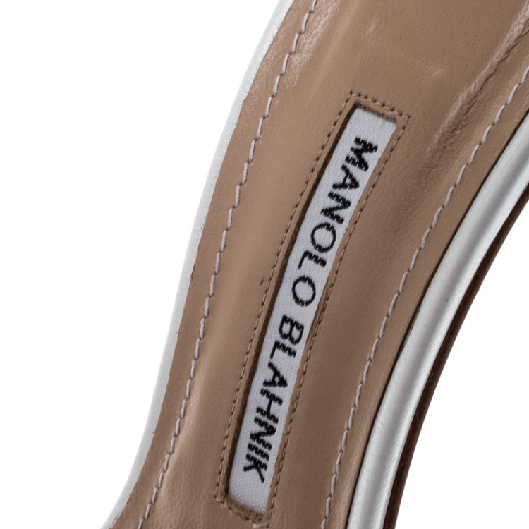 Pre Owned Manolo Blahnik White Leather Chaos Ankle Strap Sandals Size 39.5