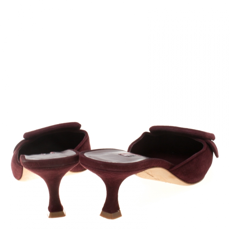 Pre Owned Manolo Blahnik Burgundy Suede Maysale Mules Size 38