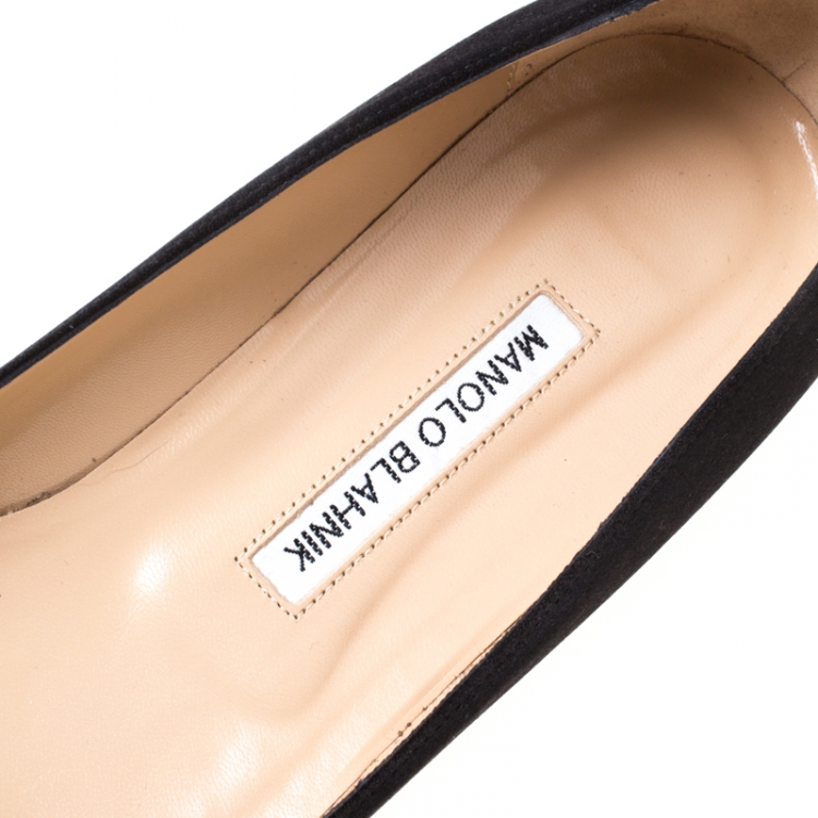 Pre Owned Manolo Blahnik Black Satin Hangisi Ballet Flats Size 41.5