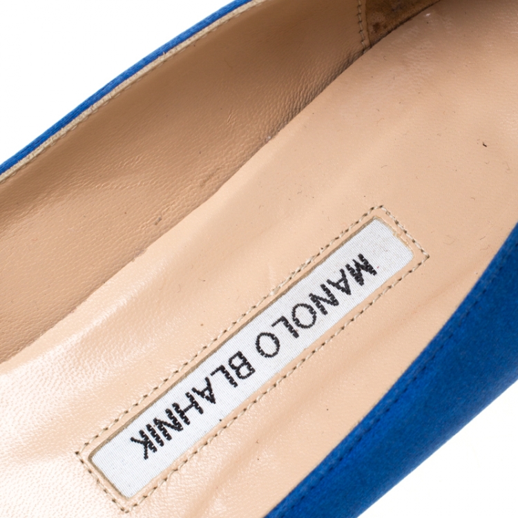 Pre Owned Manolo Blahnik Blue Satin Hangisi Ballet Flats Size 37.5