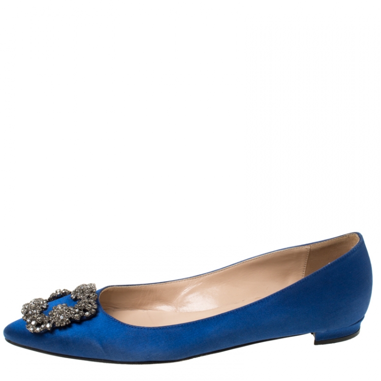 blue satin ballet flats