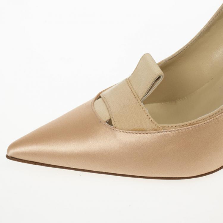 Pre Owned Manolo Blahnik Fokionas Satin Pointed Toe Pumps Size 38.5