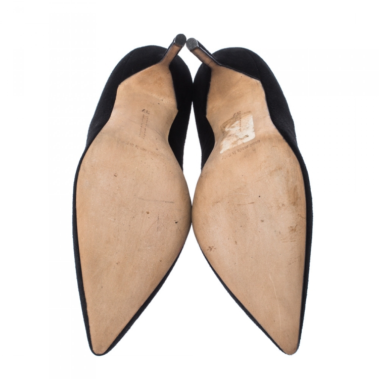 Pre Owned Manolo Blahnik Black Suede Leather BB Pointed Toe Pumps Size 37