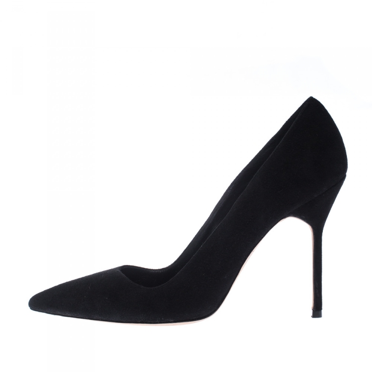 Pre Owned Manolo Blahnik Black Suede Leather BB Pointed Toe Pumps Size 37