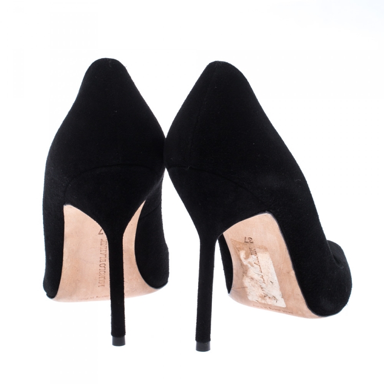 Pre Owned Manolo Blahnik Black Suede Leather BB Pointed Toe Pumps Size 37