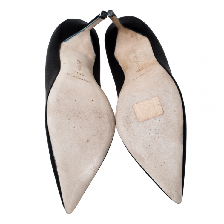 Pre Owned Manolo Blahnik Black Satin BB Pointed Toe Pumps Size 39.5