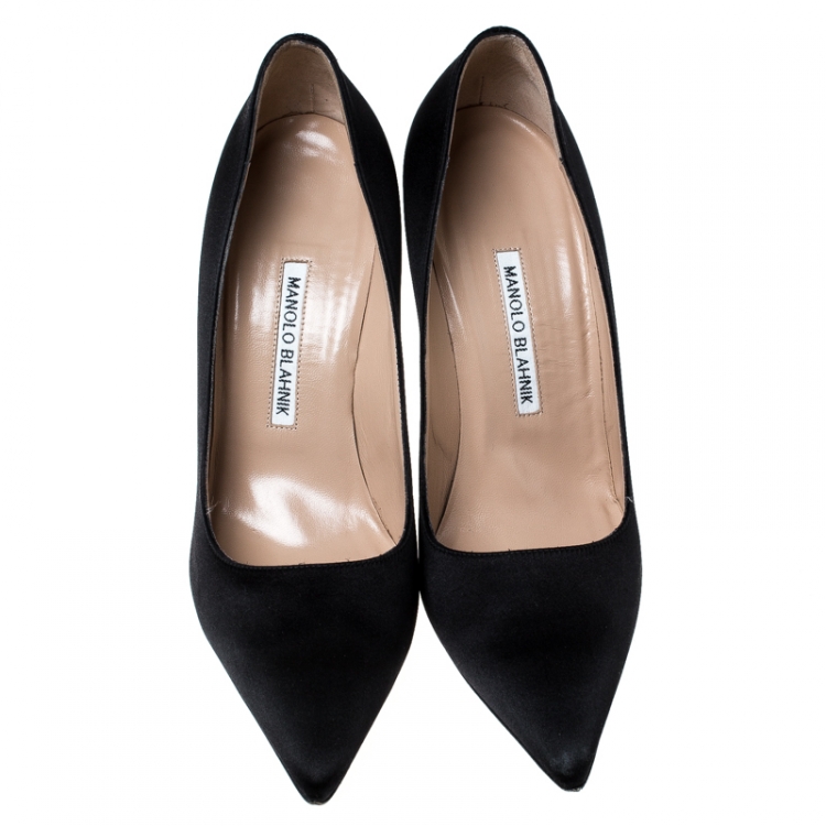Pre Owned Manolo Blahnik Black Satin BB Pointed Toe Pumps Size 39.5