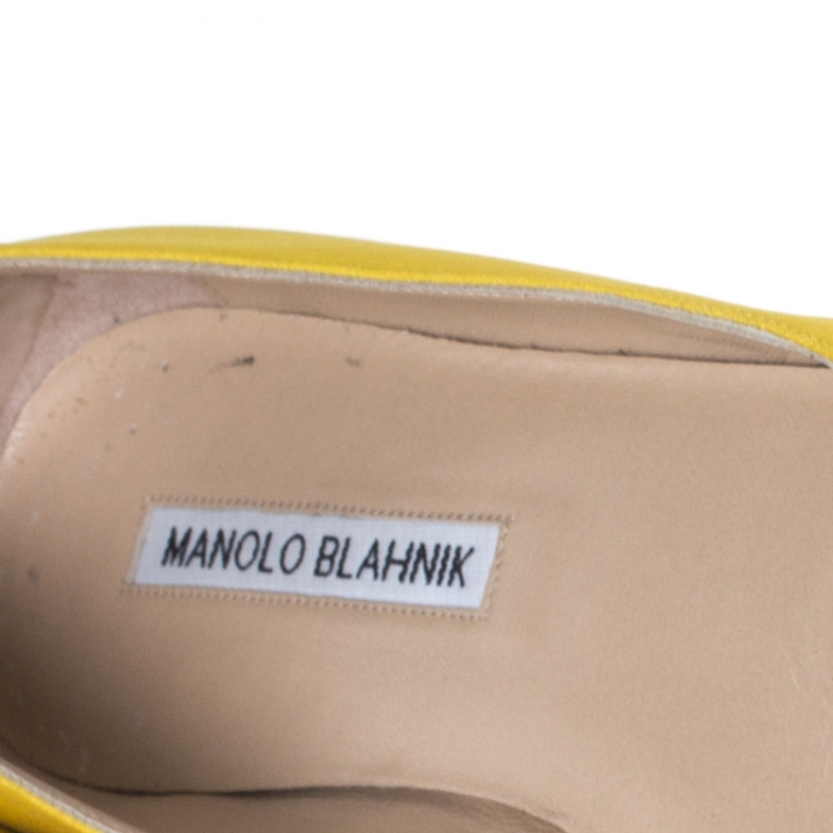 Pre Owned Manolo Blahnik Yellow Satin Crystal Embellished Ballet Flats Size 37.5