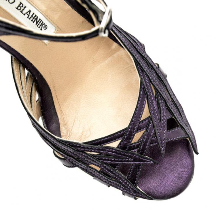 Pre Owned Manolo Blahnik Purple Metallic Strappy Sandals Size 38.5