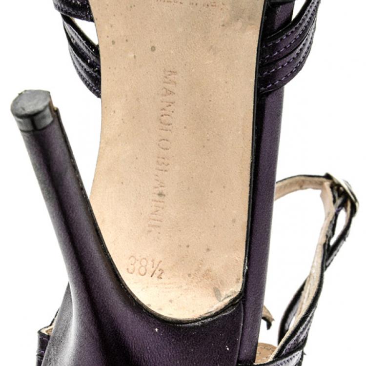 Pre Owned Manolo Blahnik Purple Metallic Strappy Sandals Size 38.5
