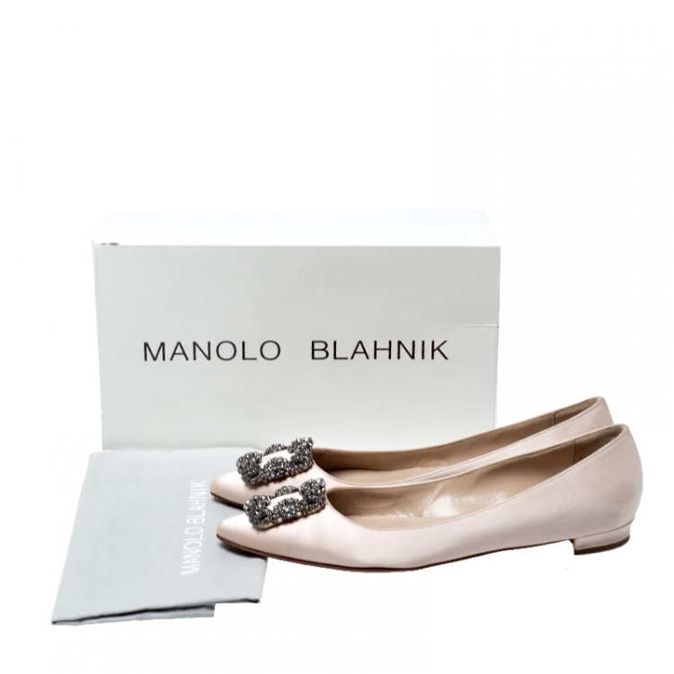 مملوكة مسبقًا Manolo Blahnik Beige Satin Hangisi Ballet Flats Size 39