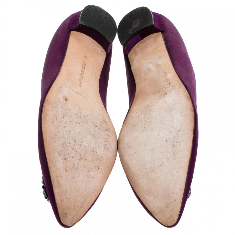 Pre Owned Manolo Blahnik Purple Satin Hangisi Ballet Flats Size 40