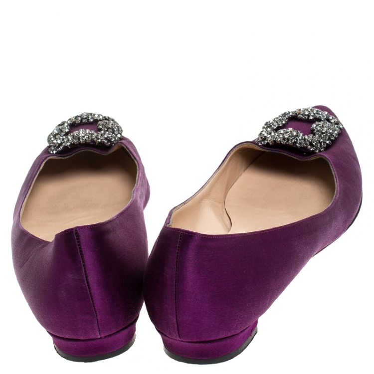 Pre Owned Manolo Blahnik Purple Satin Hangisi Ballet Flats Size 40