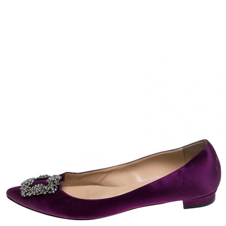 Pre Owned Manolo Blahnik Purple Satin Hangisi Ballet Flats Size 40