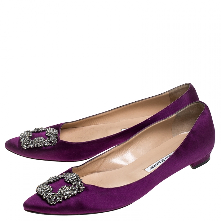 Pre Owned Manolo Blahnik Purple Satin Hangisi Ballet Flats Size 40