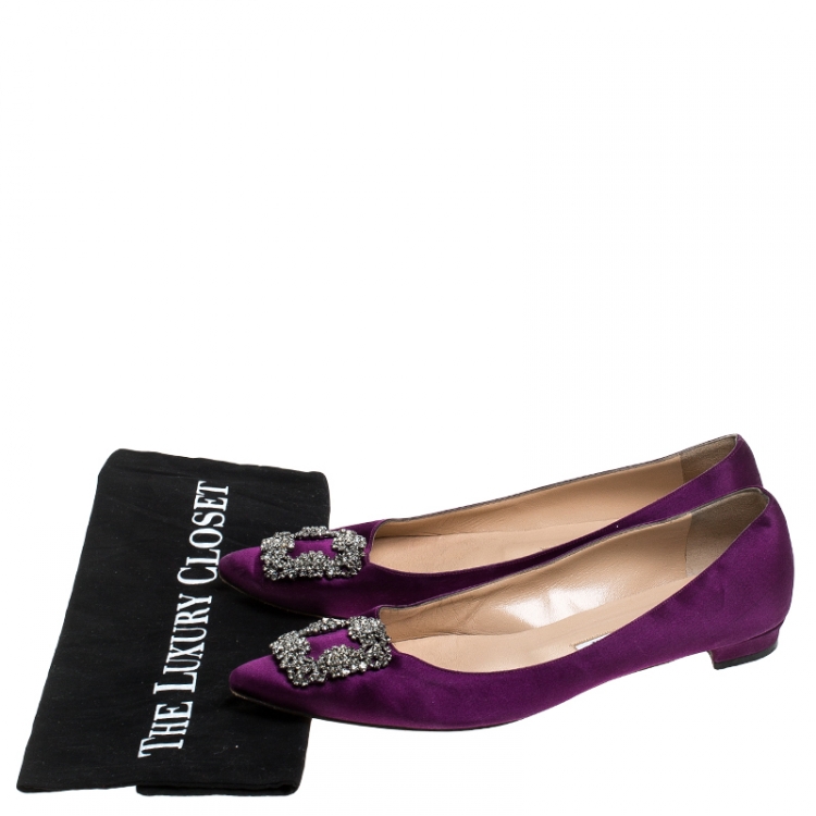 Pre Owned Manolo Blahnik Purple Satin Hangisi Ballet Flats Size 40