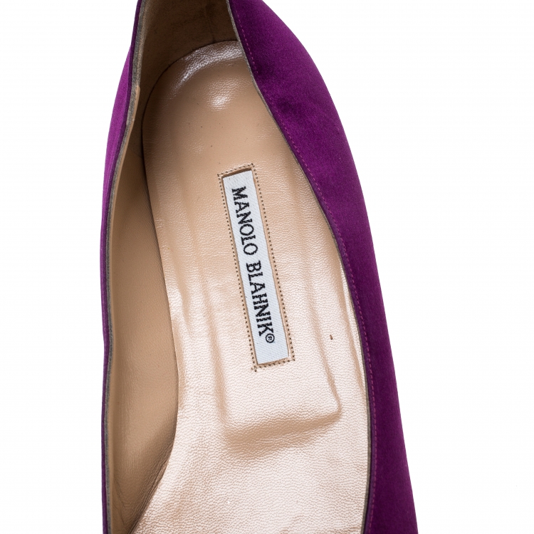 Pre Owned Manolo Blahnik Purple Satin Hangisi Ballet Flats Size 40